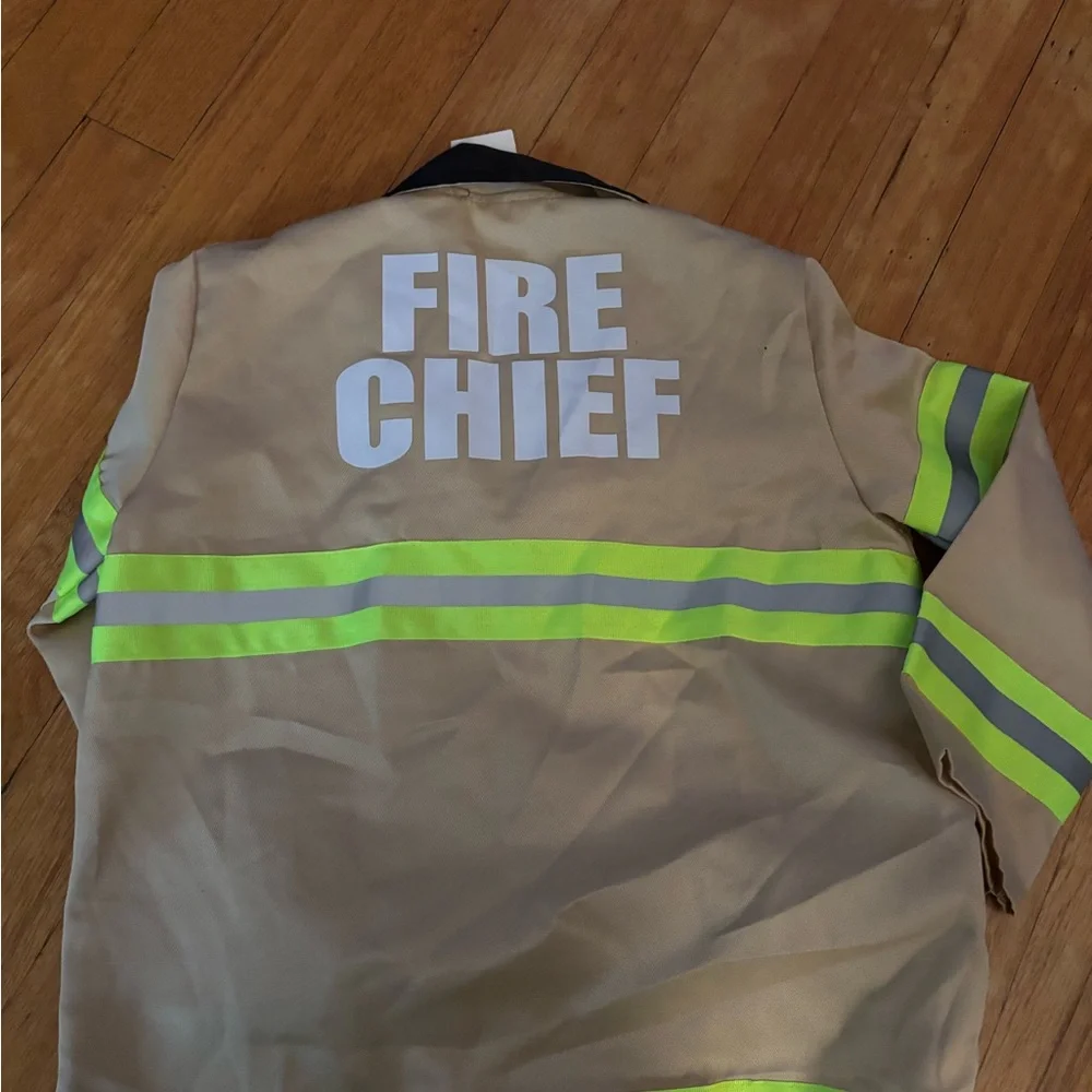 Rubie's Tan and Neon Yellow Firefighter Jacket with Black Helmet - Picture 3 of 5